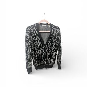 Equipment Femme Geometric Print Button Cardigan Size M Black White Lightweight